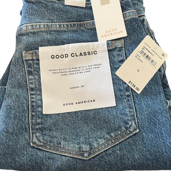 Good American Good Classic Raw Hem High Waist Slim Jeans Blue 940 NWT SZ 10/30 - Picture 8 of 12